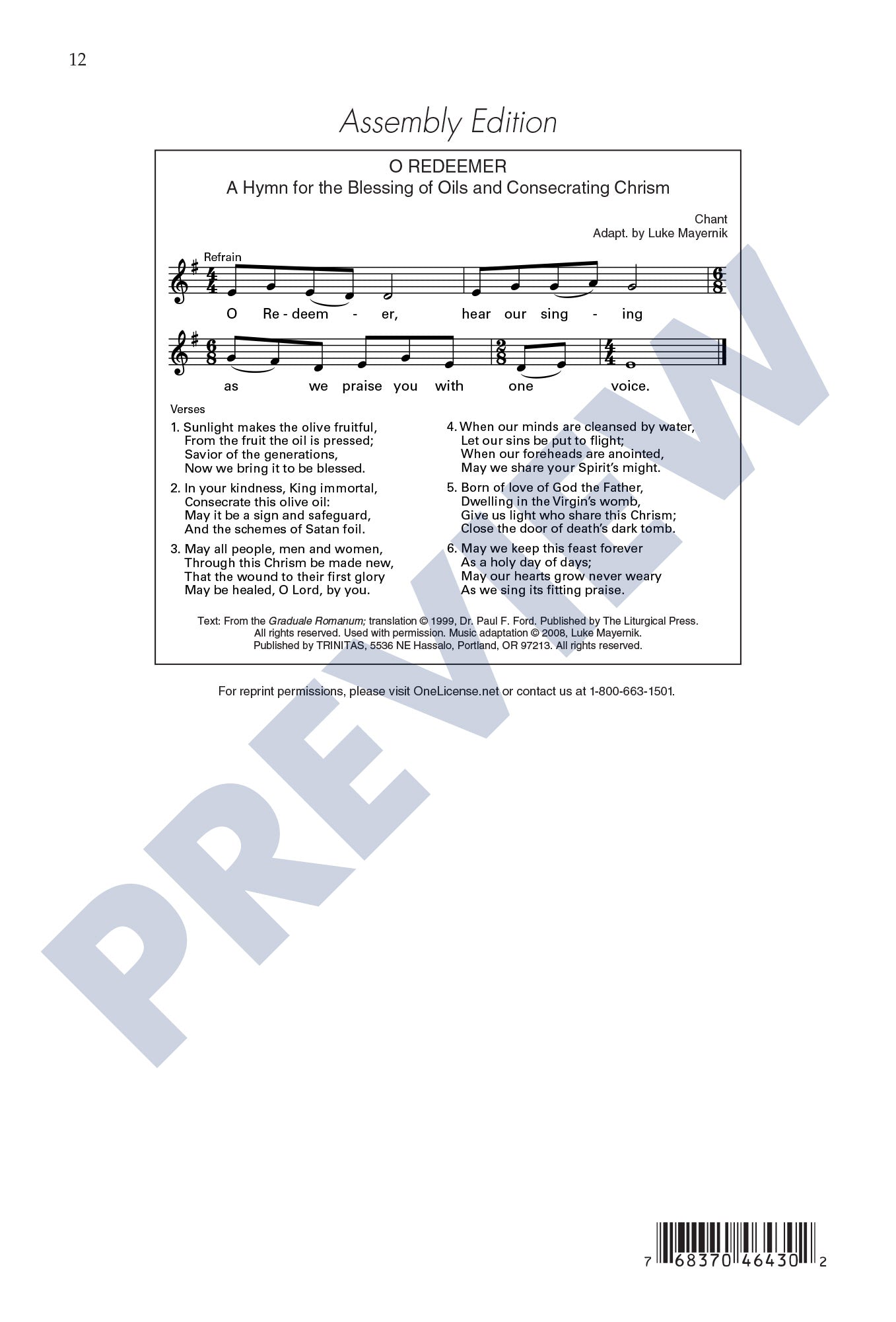 O Redeemer: A Hymn for the Blessing of Oils and Consecrating Chrism