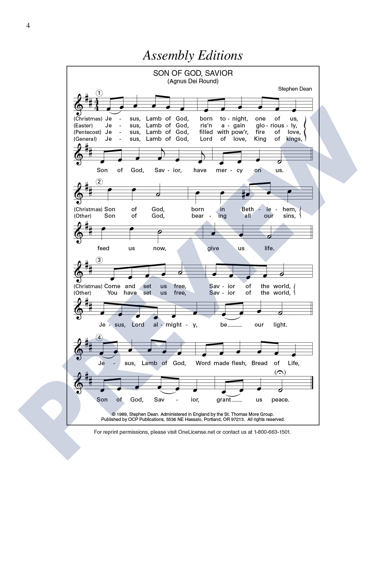 Son of God, Savior (Agnus Dei Round)