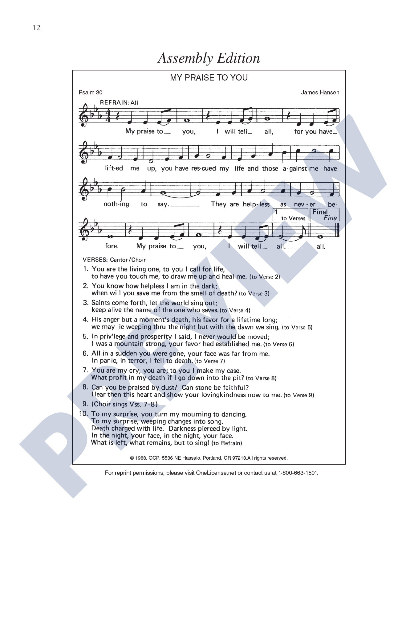 Psalm 30: My Praise to You