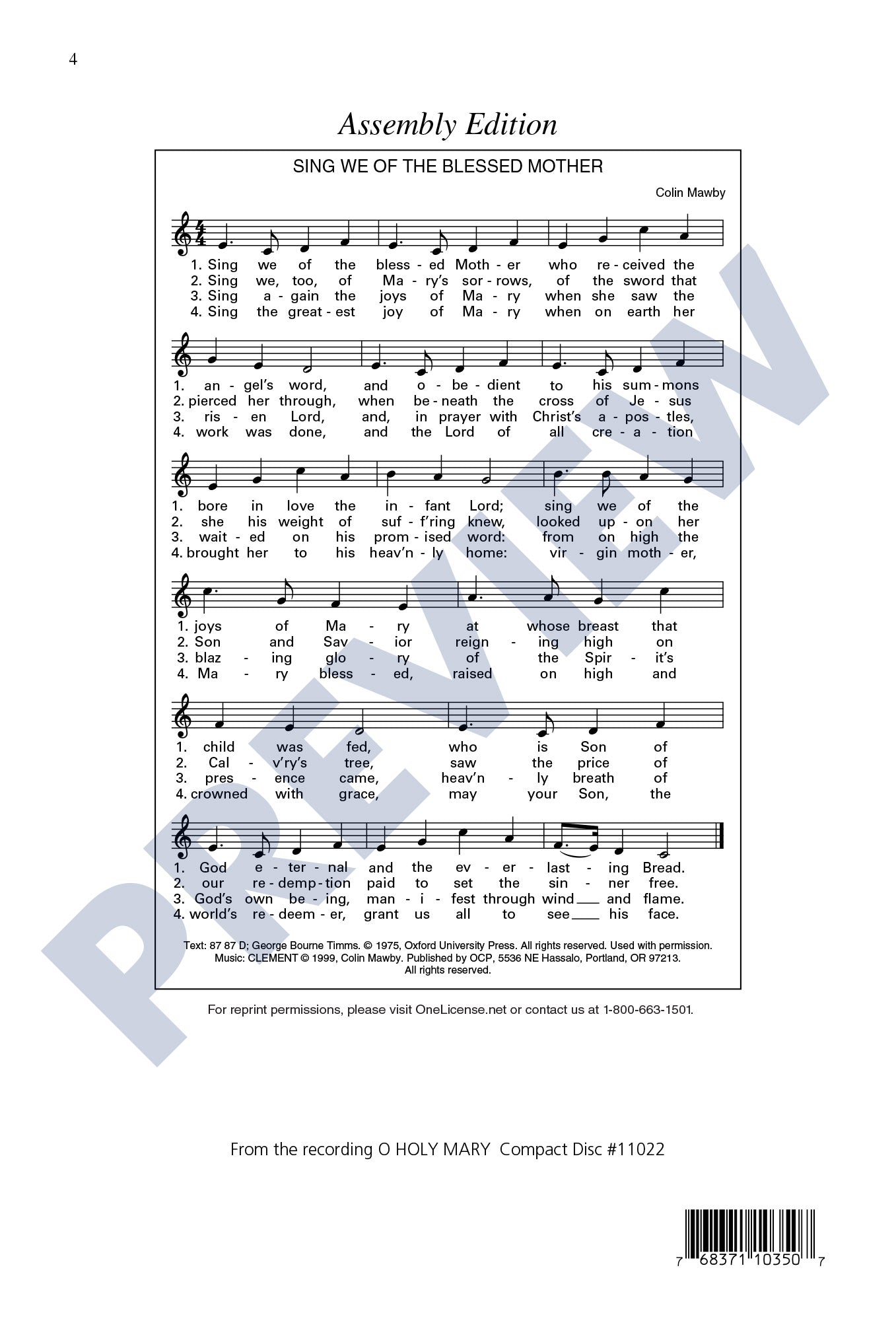 Sing We of the Blessed Mother