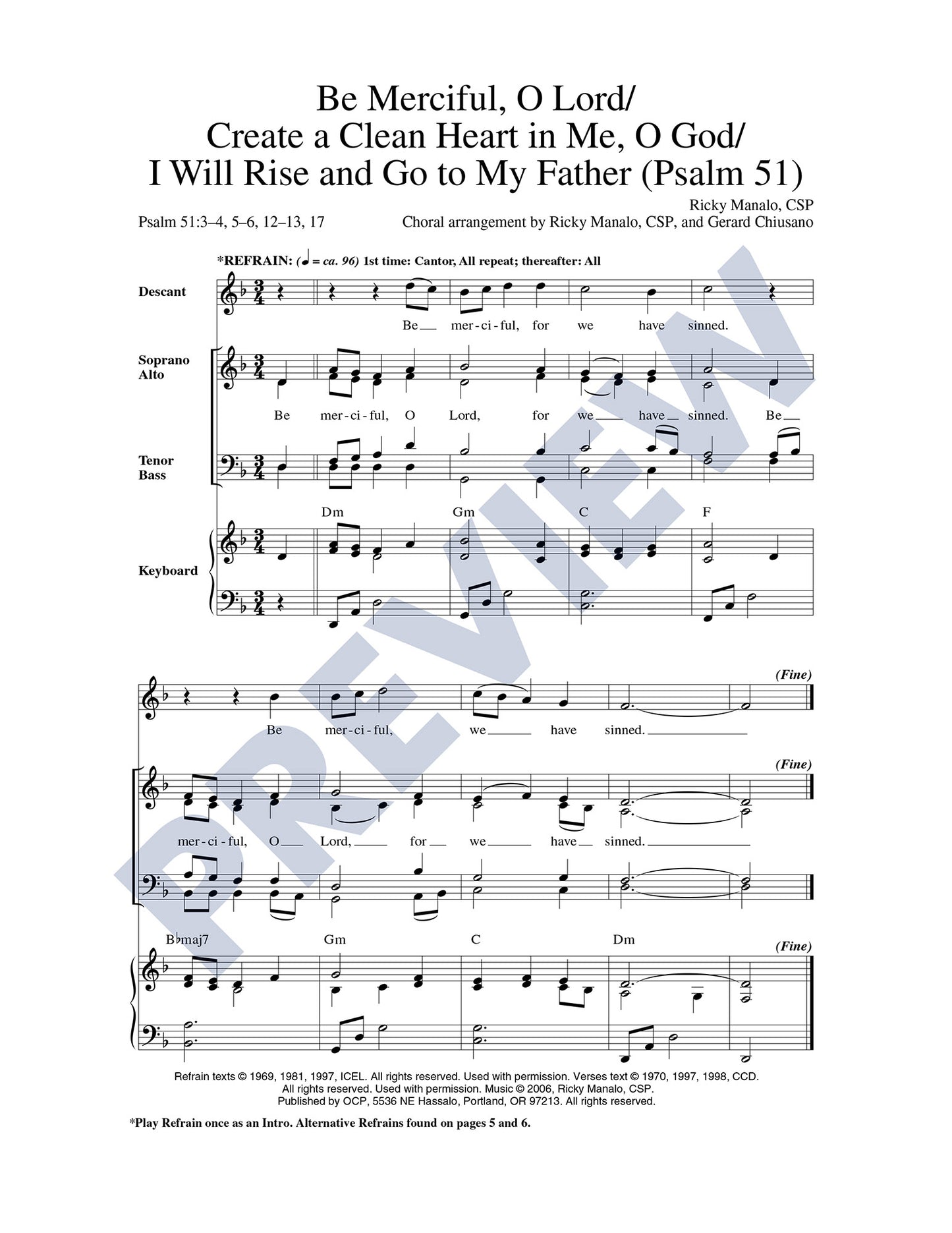 Psalm 51: Be Merciful, O Lord/Create a Clean Heart In Me, O God/I Will Rise and Go to My Father