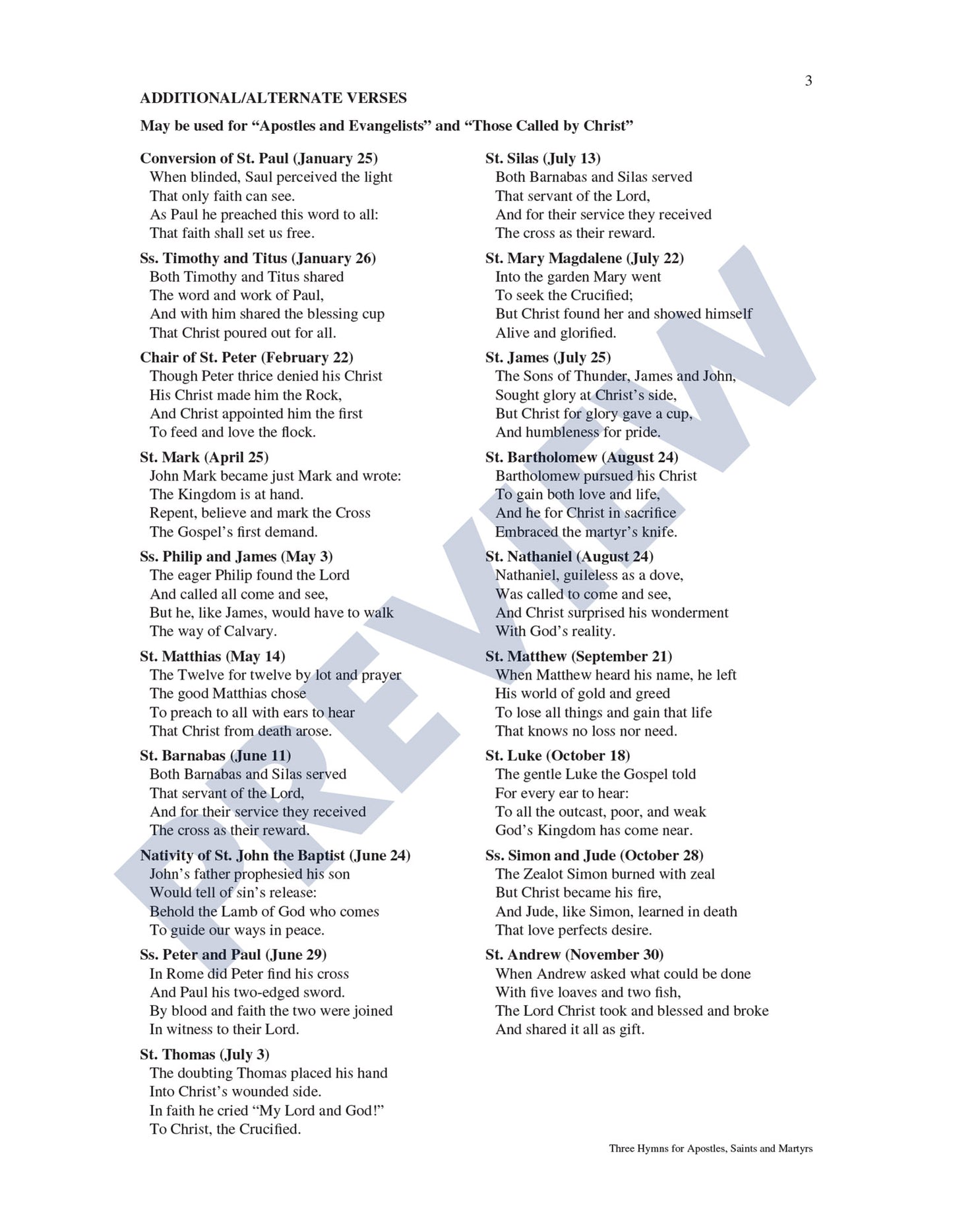 Three Hymns for Apostles, Saints and Martyrs