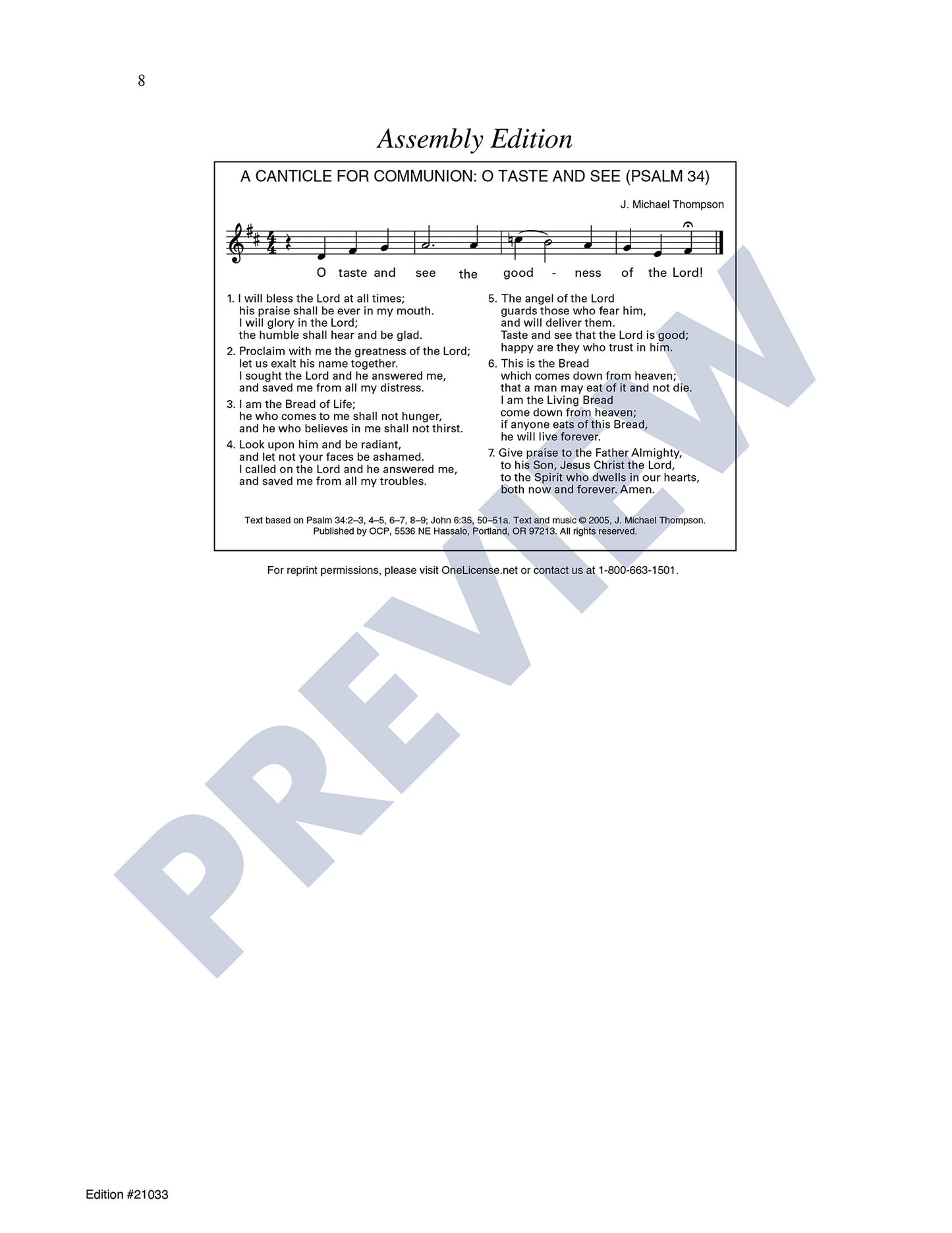 A Canticle for Communion: O Taste and See (Psalm 34)