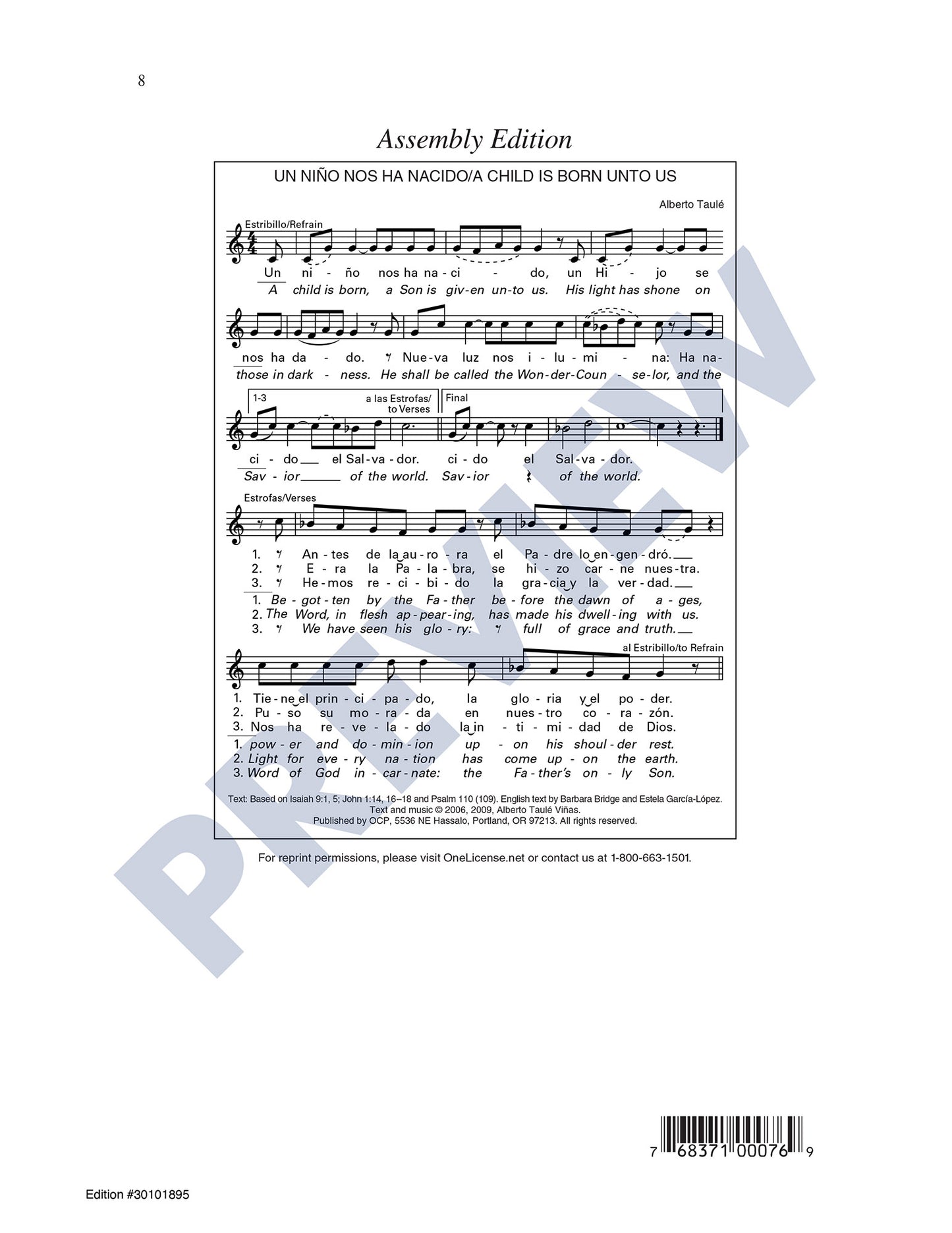 Un Niño Nos Ha Nacido/A Child Is Born unto Us