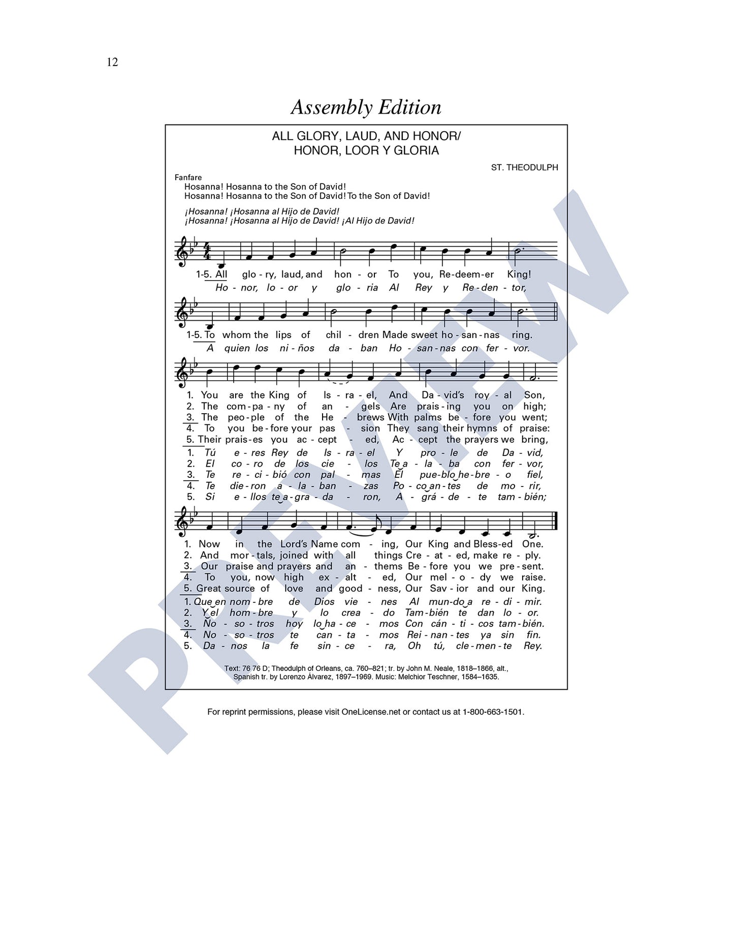 All Glory, Laud, and Honor/Honor, Loor y Gloria