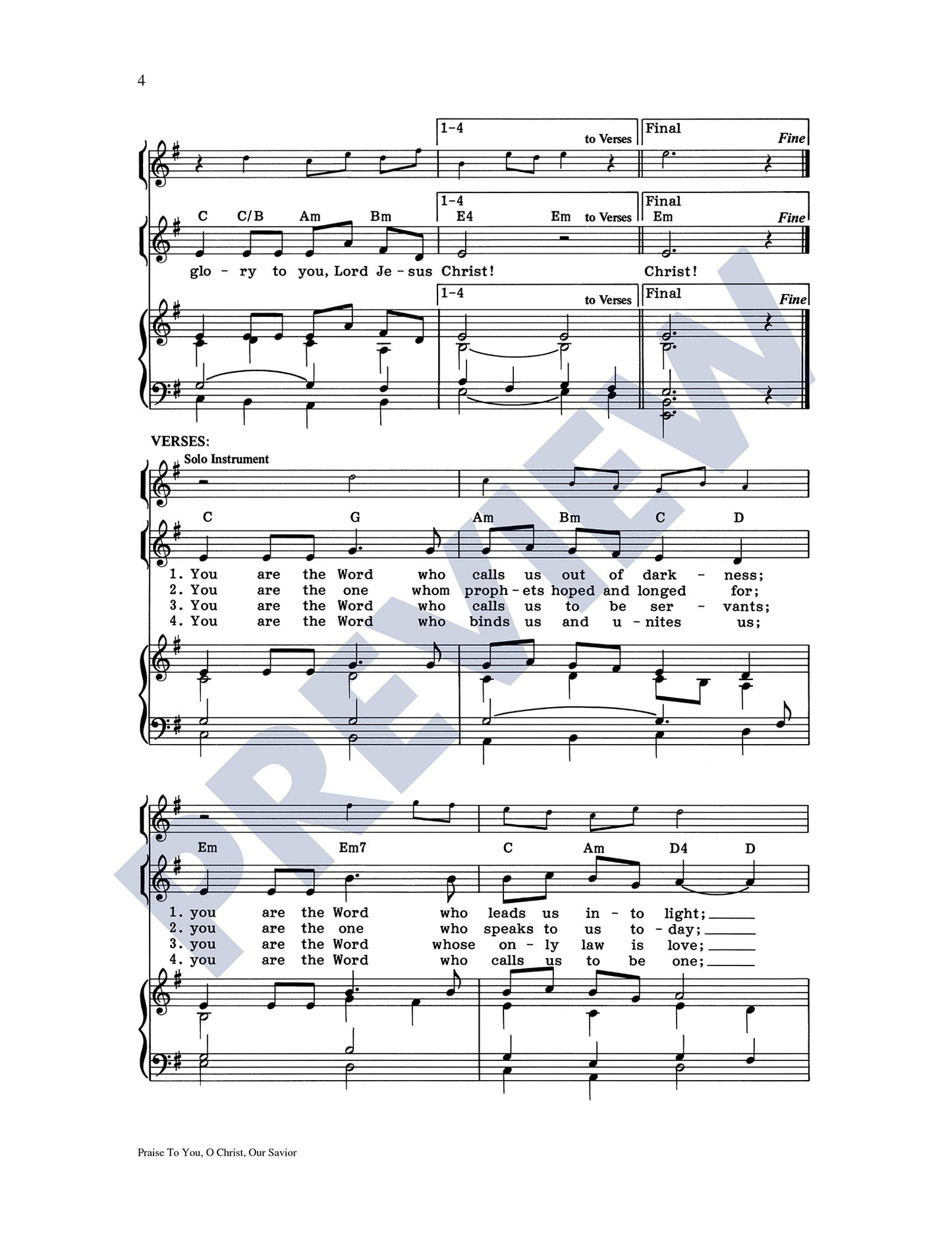 Praise to You, O Christ, Our Savior