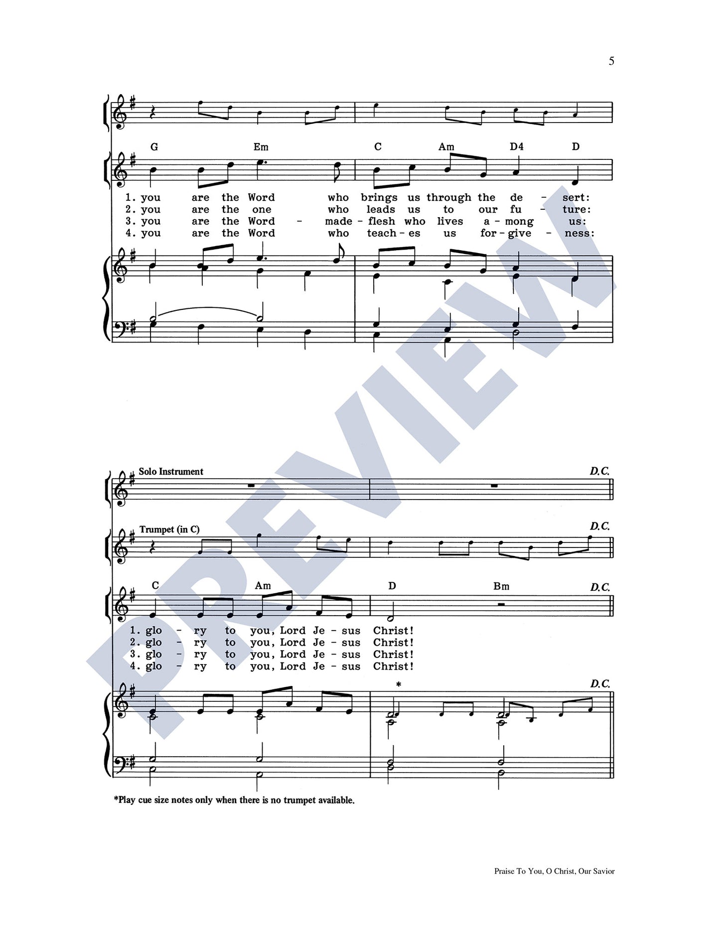 Praise to You, O Christ, Our Savior
