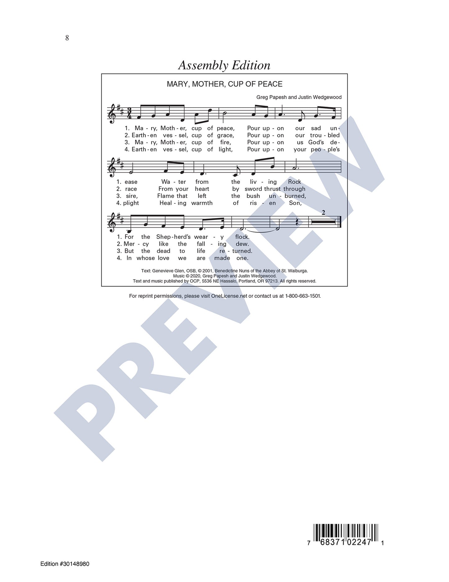 Mary, Mother, Cup of Peace