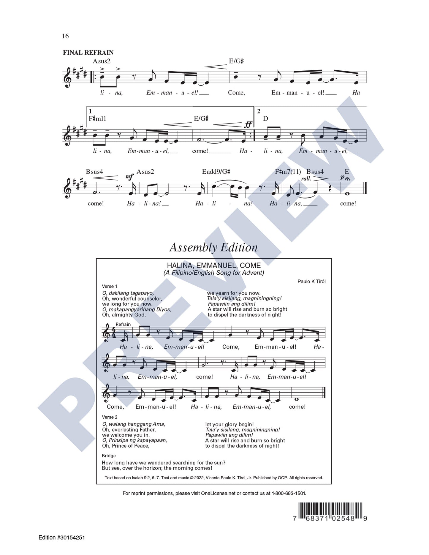 Halina, Emmanuel, Come (A Filipino/English Song for Advent)