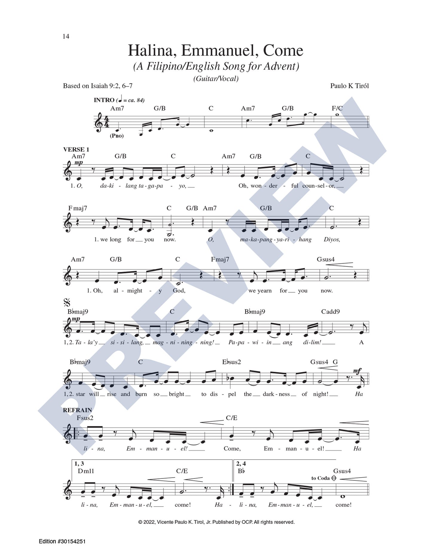 Halina, Emmanuel, Come (A Filipino/English Song for Advent)