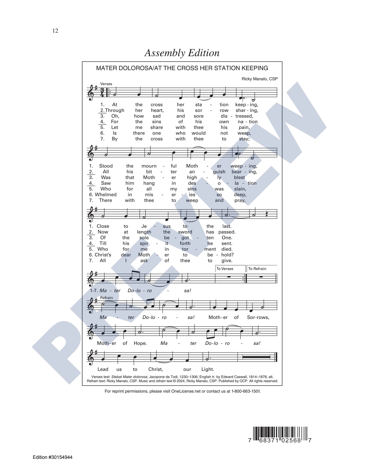 Mater Dolorosa/At the Cross Her Station Keeping