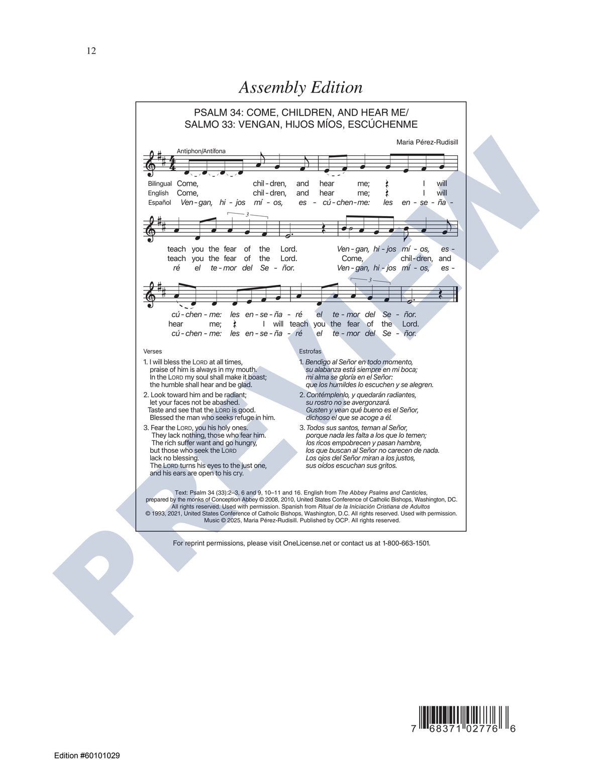 Psalm 34: Come, Children, and Hear Me/Salmo 33: Vengan, Hijos Míos, Escúchenme