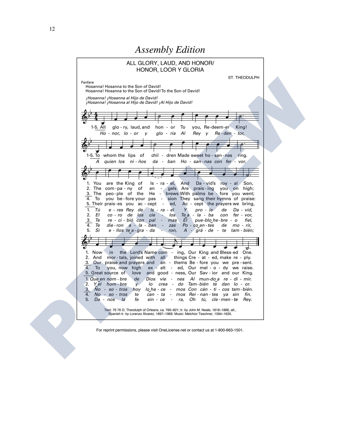 All Glory, Laud, and Honor/Honor, Loor y Gloria