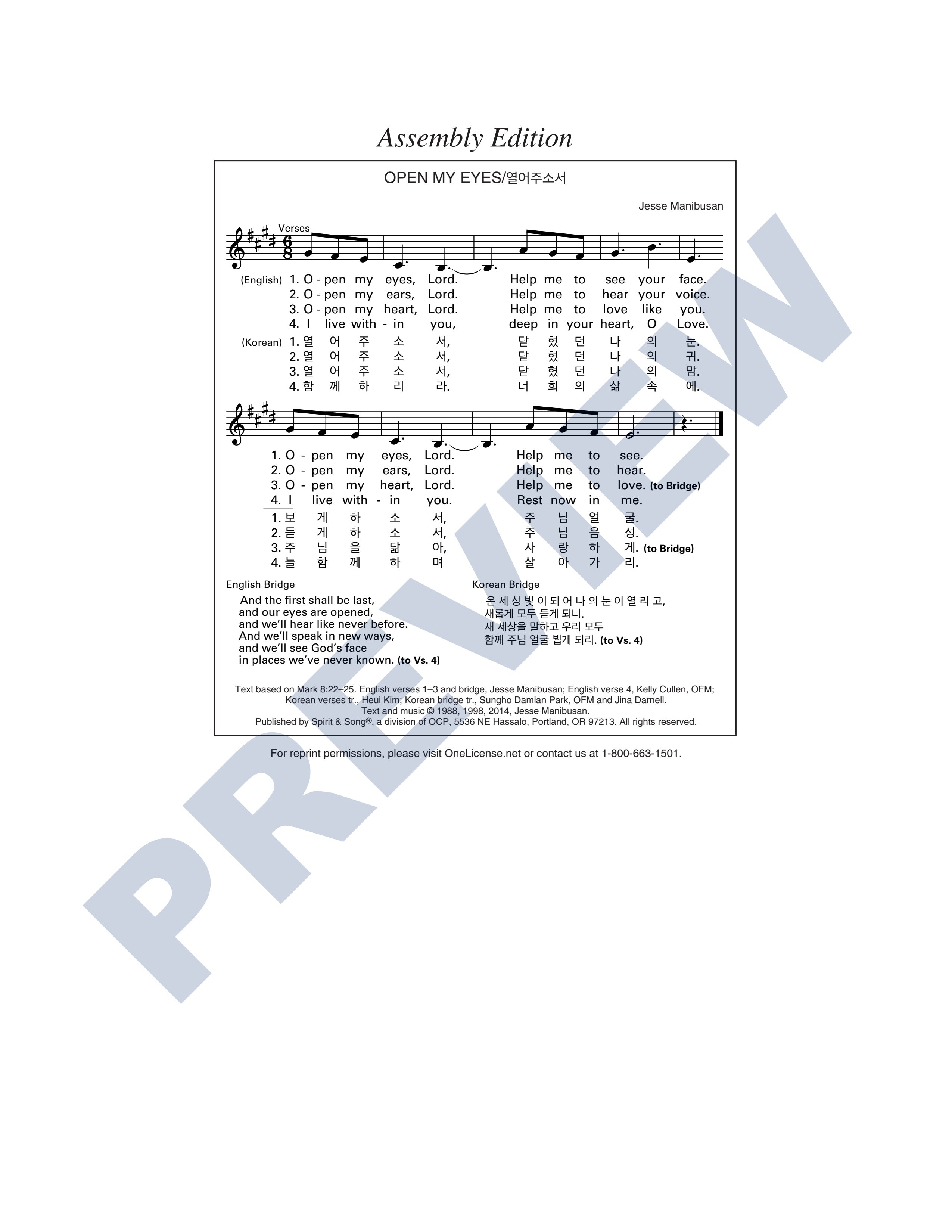 Open My Eyes/Abre Mis Ojos/Cho Con Duoc Nhin – OCP Choral Music