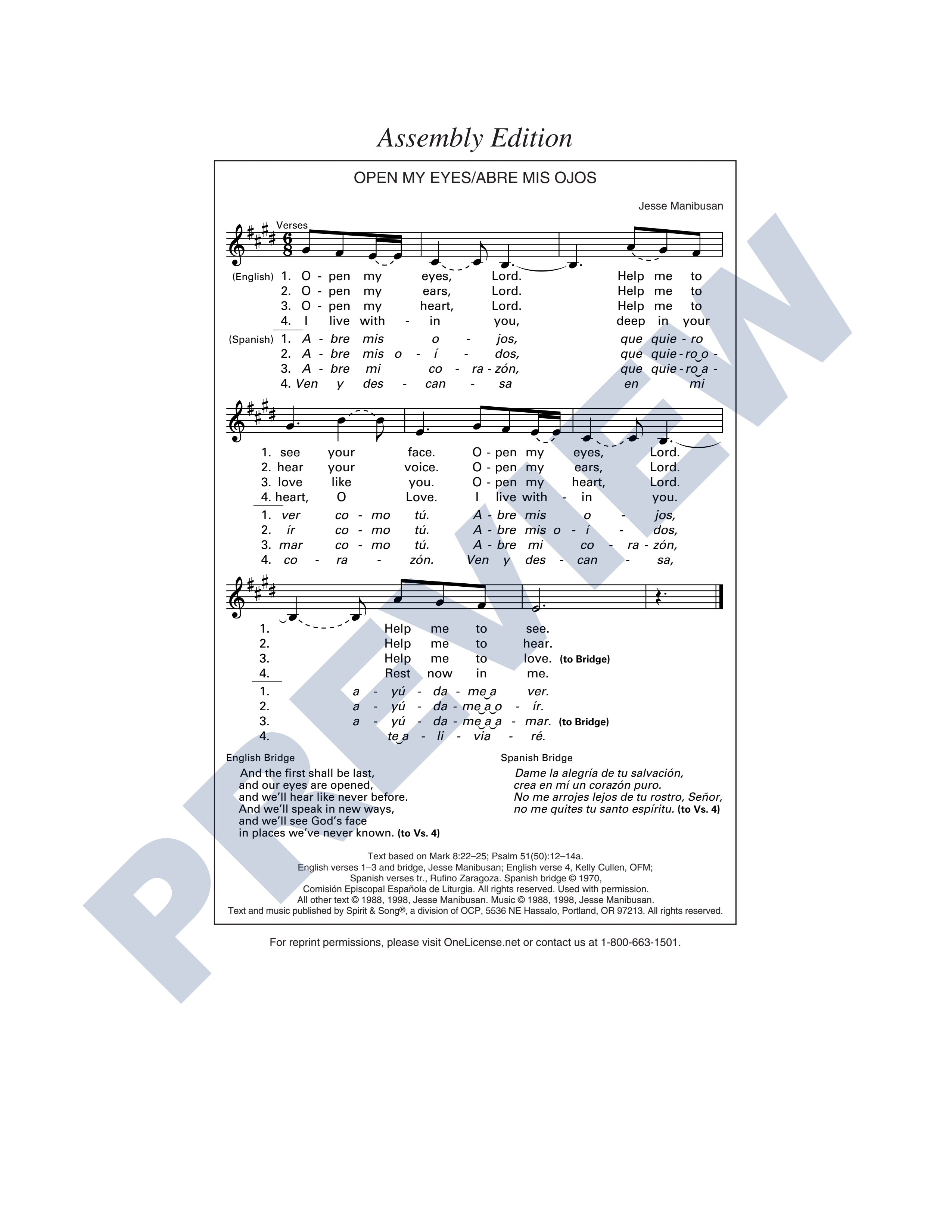 Open My Eyes/Abre Mis Ojos/Cho Con Duoc Nhin – OCP Choral Music