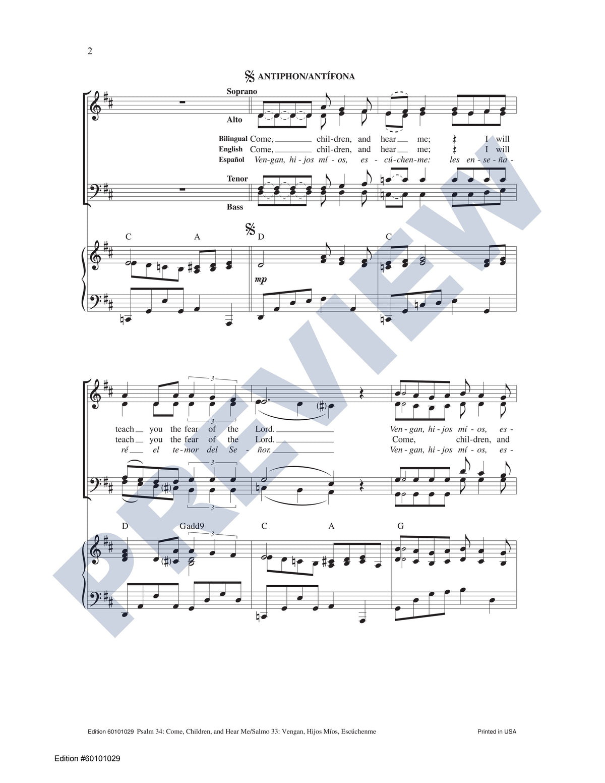 Psalm 34: Come, Children, and Hear Me/Salmo 33: Vengan, Hijos Míos, Escúchenme