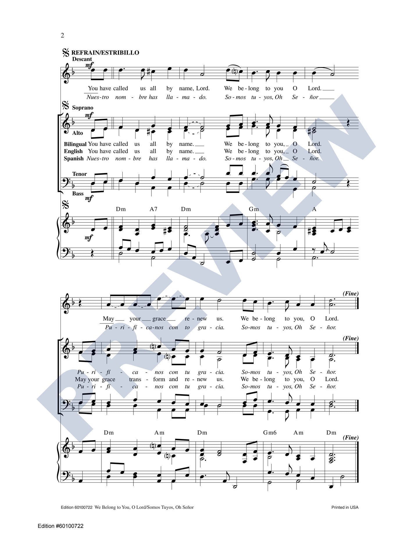 We Belong to You, O Lord/Somos Tuyos, Oh Señor