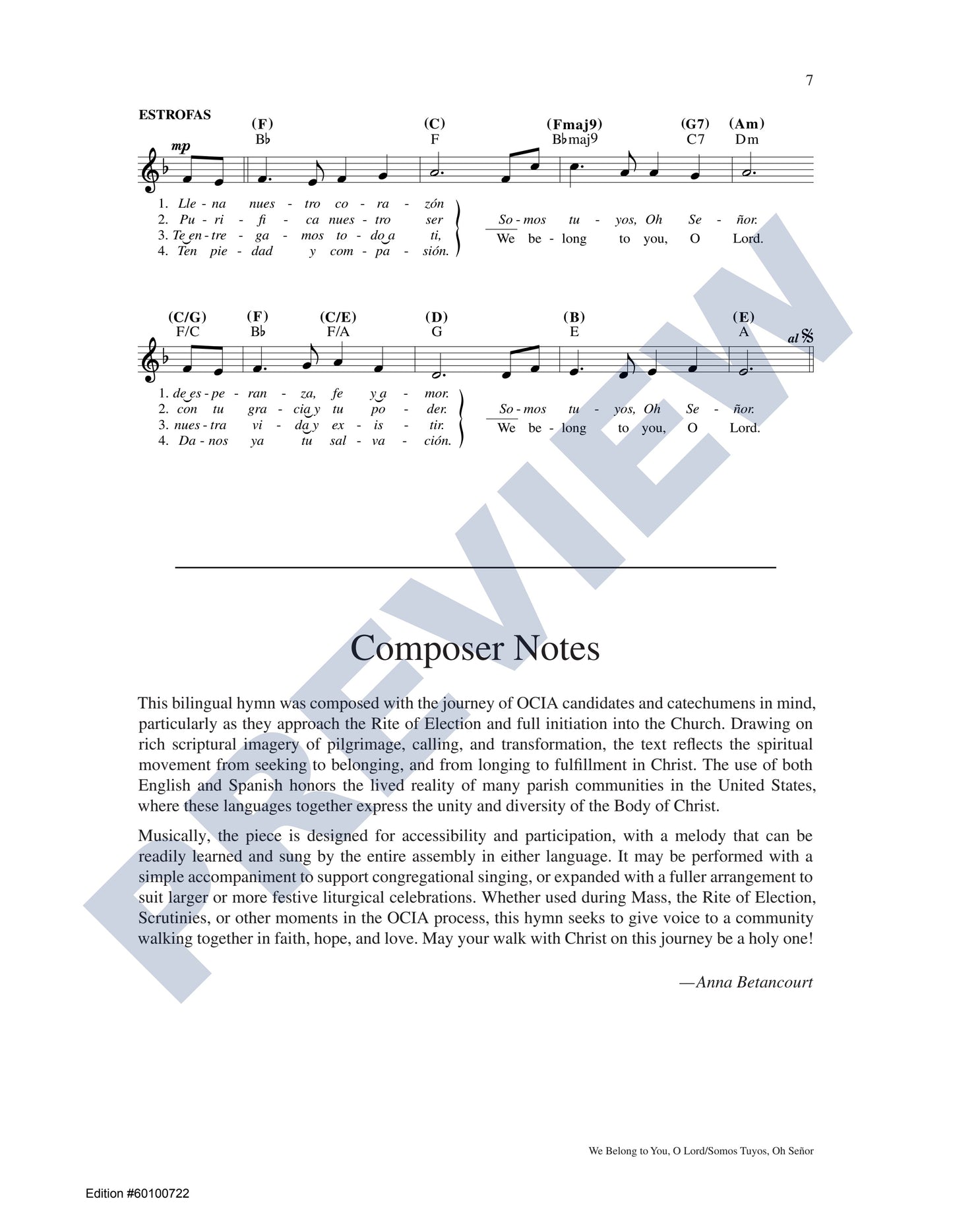 We Belong to You, O Lord/Somos Tuyos, Oh Señor