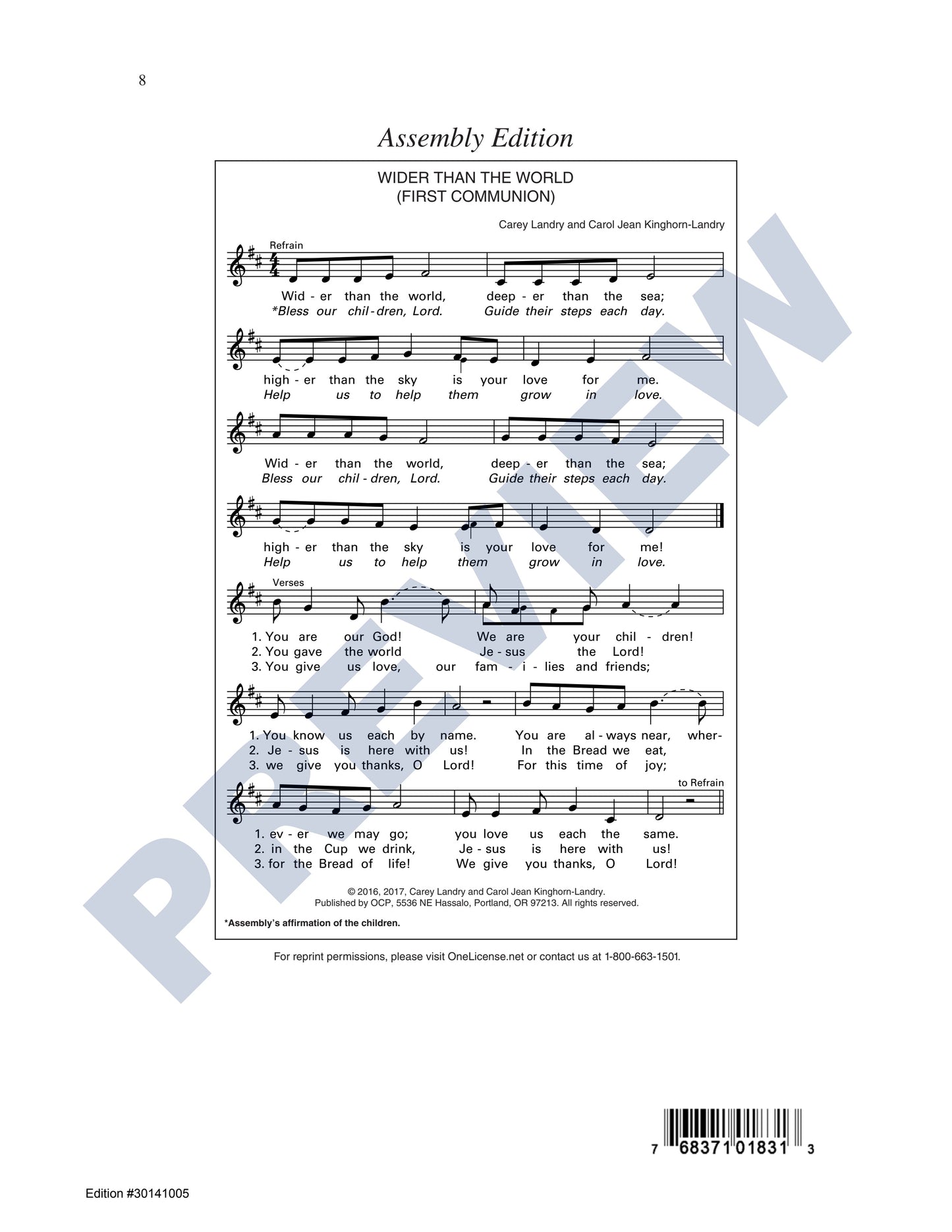 Wider Than the World (First Communion and Younger Children's versions)