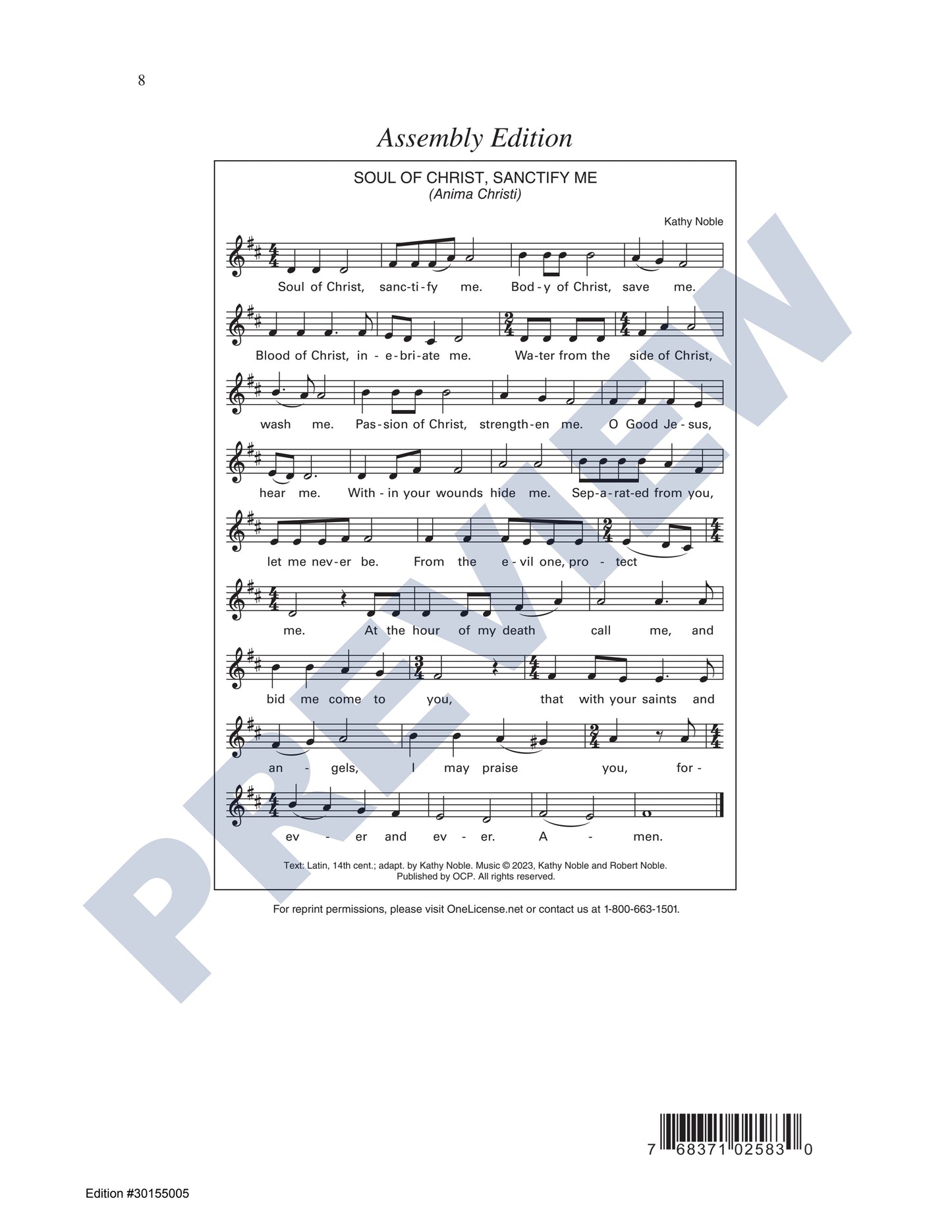 Soul of Christ, Sanctify Me (Anima Christi)