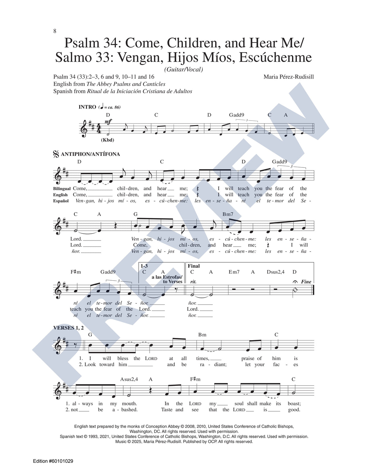 Psalm 34: Come, Children, and Hear Me/Salmo 33: Vengan, Hijos Míos, Escúchenme